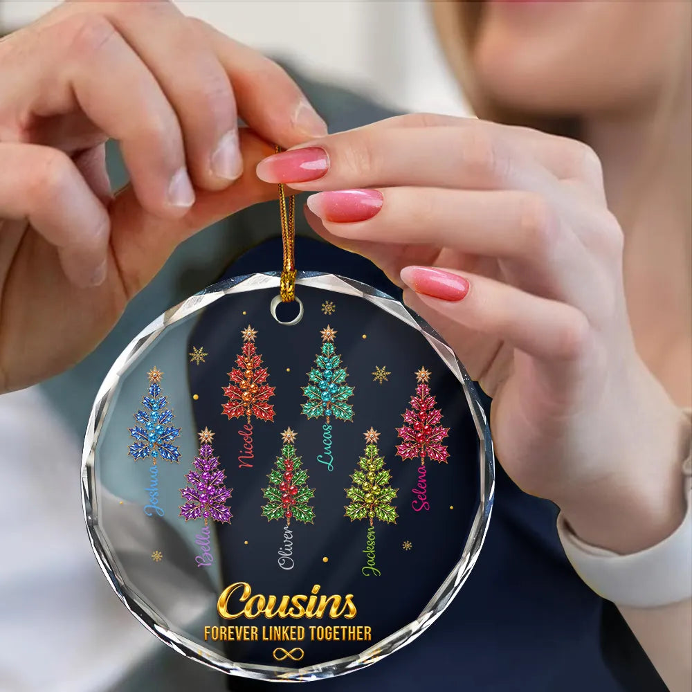 Gift For Siblings - Personalized Brothers & Sisters Forever Linked Together Crystal Holly Circle Glass Ornament