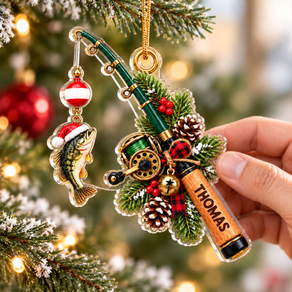 Fishing Rod Christmas 2D Flat - Personalized Acrylic Ornament - Christmas Gift For Fishing Lovers