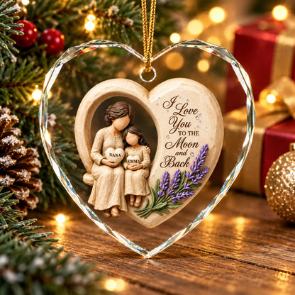Grandma Loves to the Moon and Back - Personalized Glass Ornament - Christmas Gift for Granddaughter Grandson