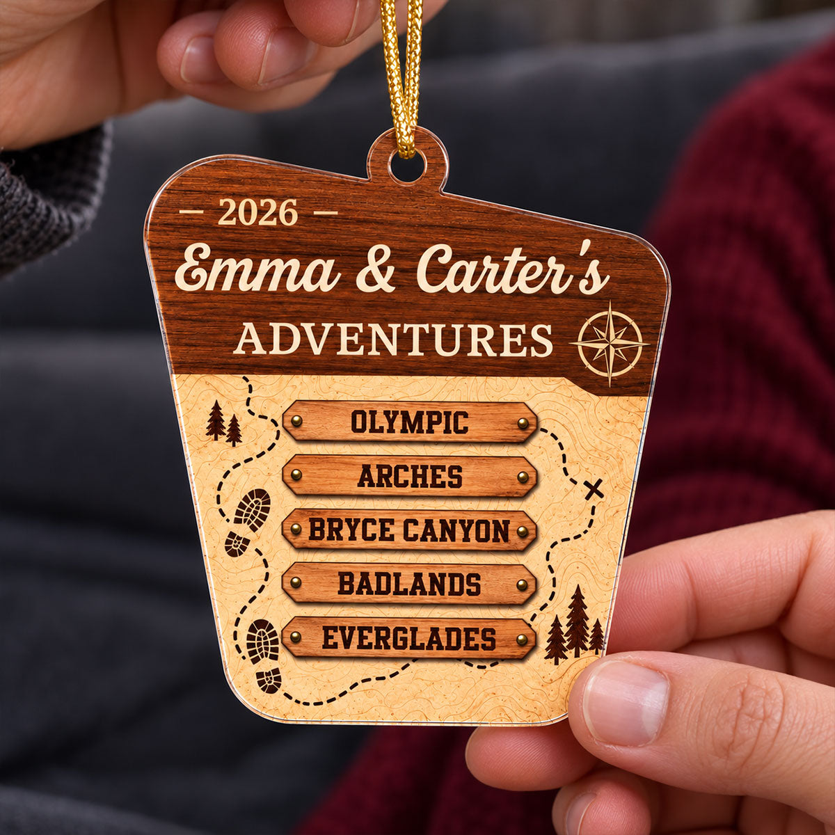 National Park Adventures - Personalized Acrylic Ornament - National Parks Adventure Lovers, National Park Trip Keepsake, Couple Traveling Christmas Gift