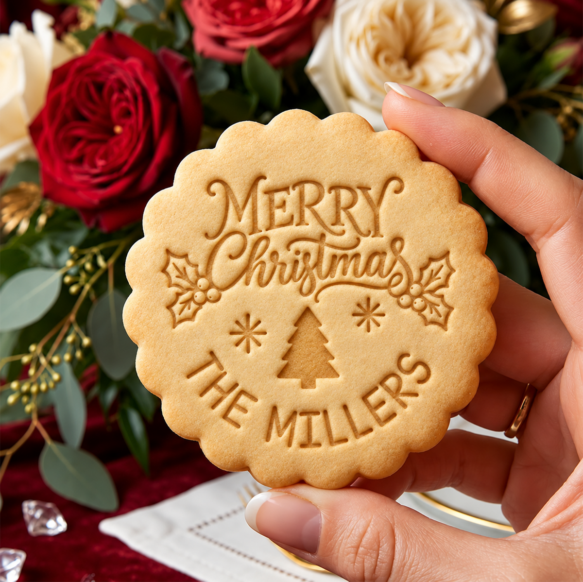 Personalized Family Name Merry Christmas Cookie Stamp, Holiday Baker Gift HO82 904112