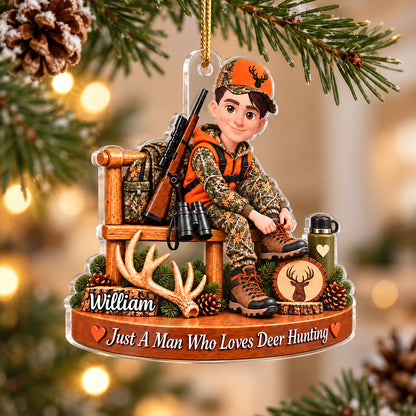 Just A Man Who Loves Deer Hunting - Personalized Acrylic Ornament - Christmas Gift for Husband, Dad, Grandpa