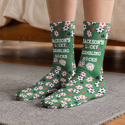 Lucky Gambling Socks, Lucky Poker Socks - Custom Name & Style - Personalized Socks