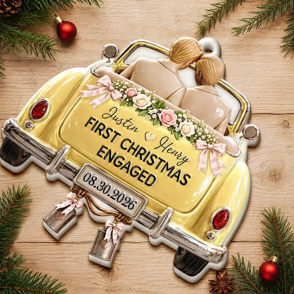 First Christmas Gift For Newlyweds - Personalized Mr And Mrs Names Just Married Car Embossed Ornament