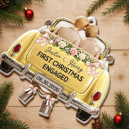First Christmas Gift For Newlyweds - Personalized Mr And Mrs Names Just Married Car Embossed Ornament