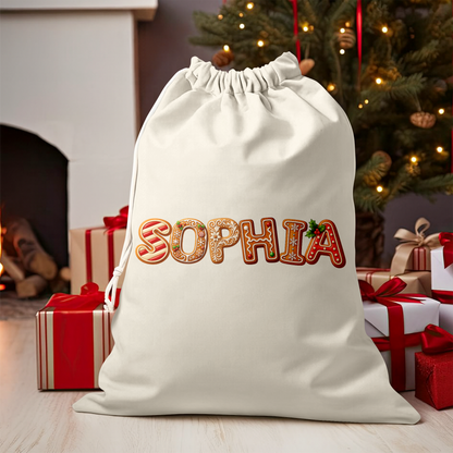 Custom Name Gingerbread Letter Christmas Sack, Personalized Holiday Gift Bag TH10 171349