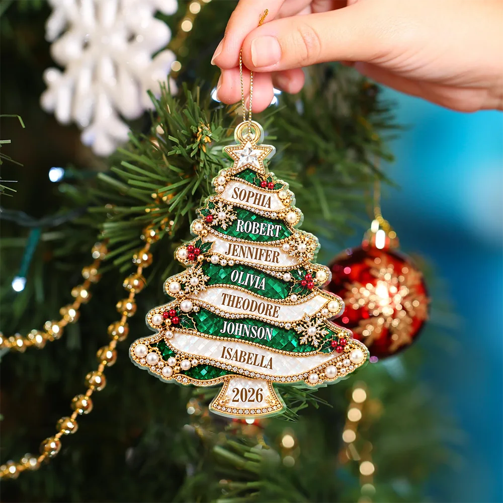 Holiday Gift For Family - Personalized Christmas Tree Golden Pearl Acrylic Ornament