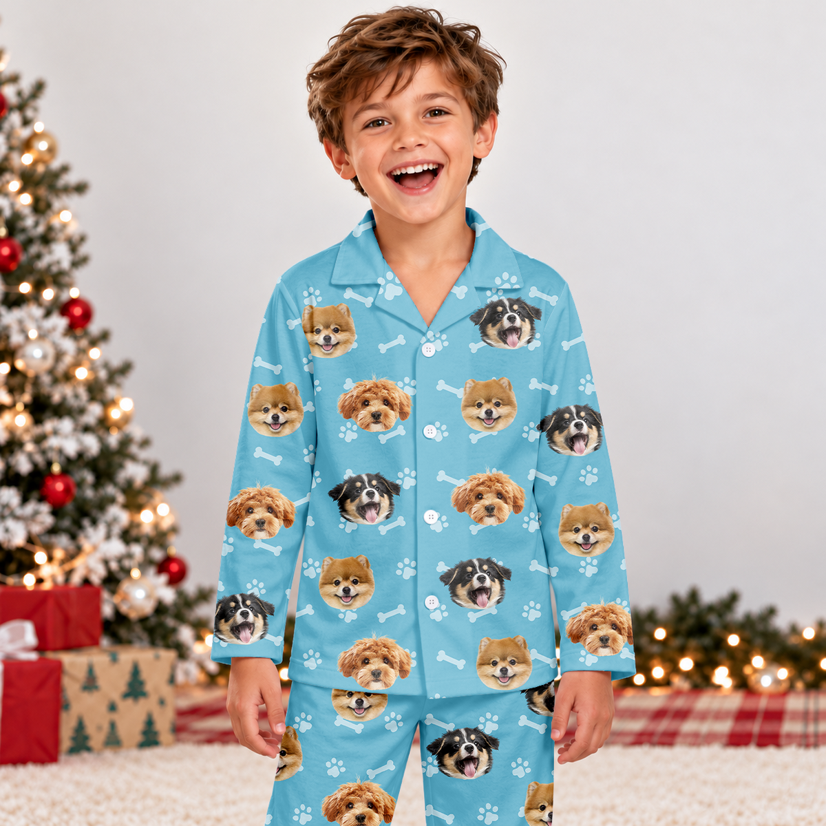 Personalized Pet Photo Paw Print Kids Pajamas, Cute Pet-Themed Sleepwear LM32 670415