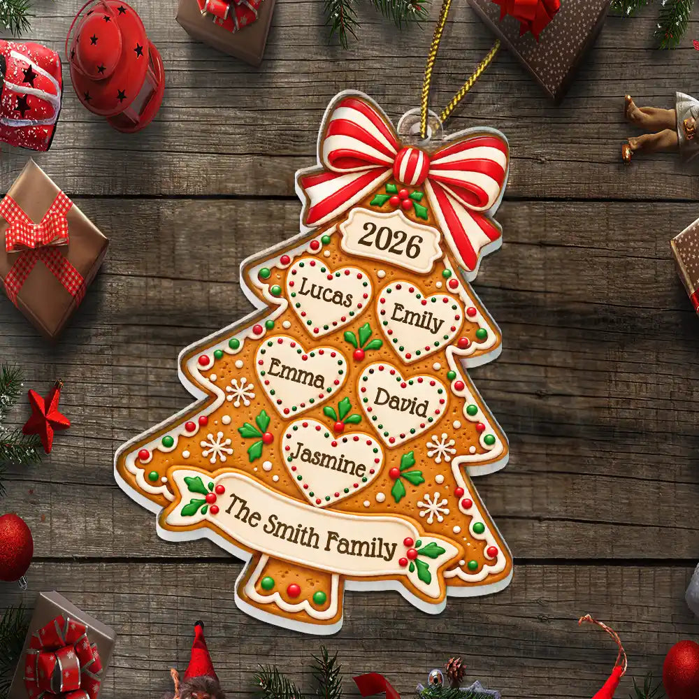 Christmas Gift For Family - Personalized Gingerbread Tree Names Acrylic Ornament