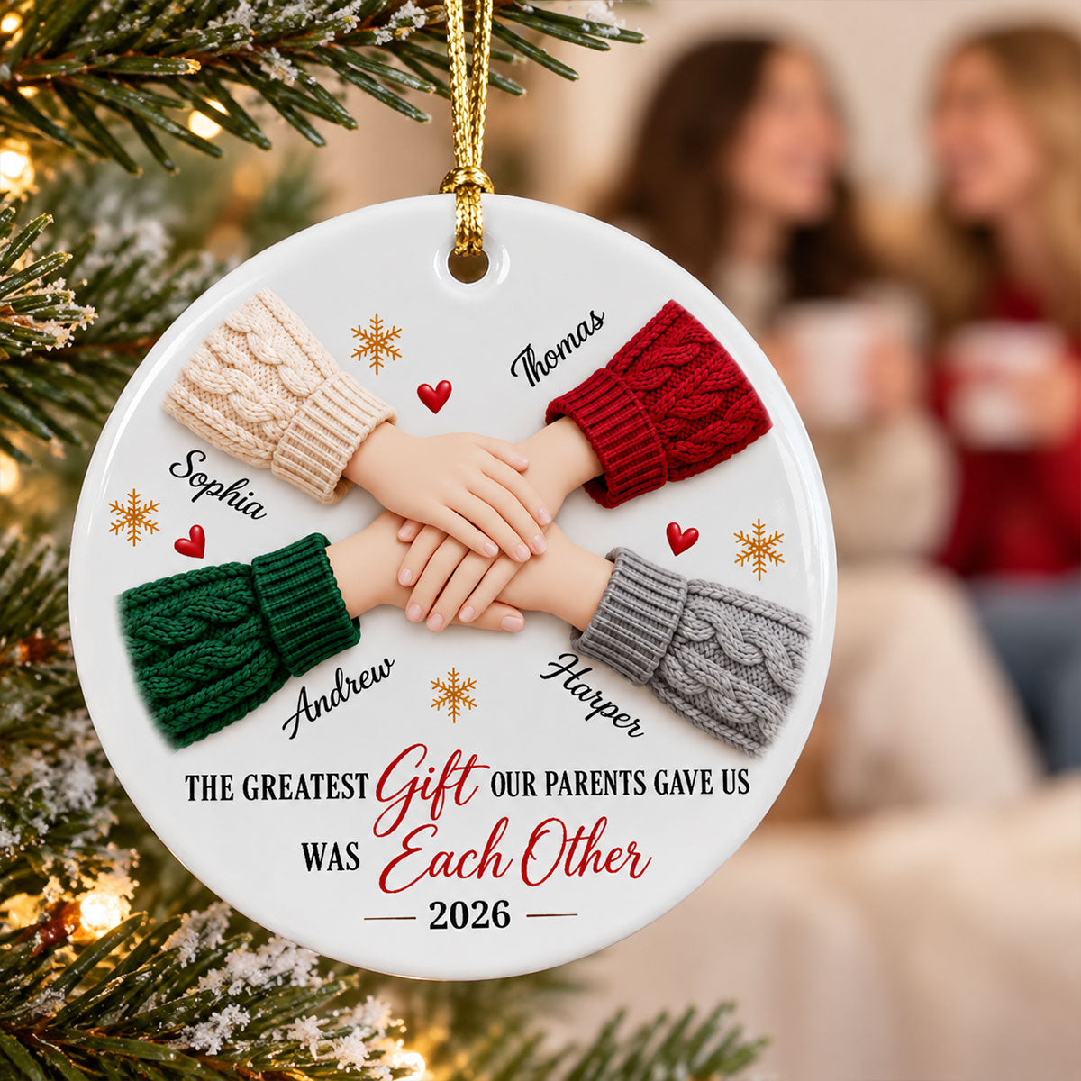 The Greatest Gift Siblings Hands - Personalized Ceramic Ornament - Christmas Gift for Brother Sister, Sibling Family Keepsake