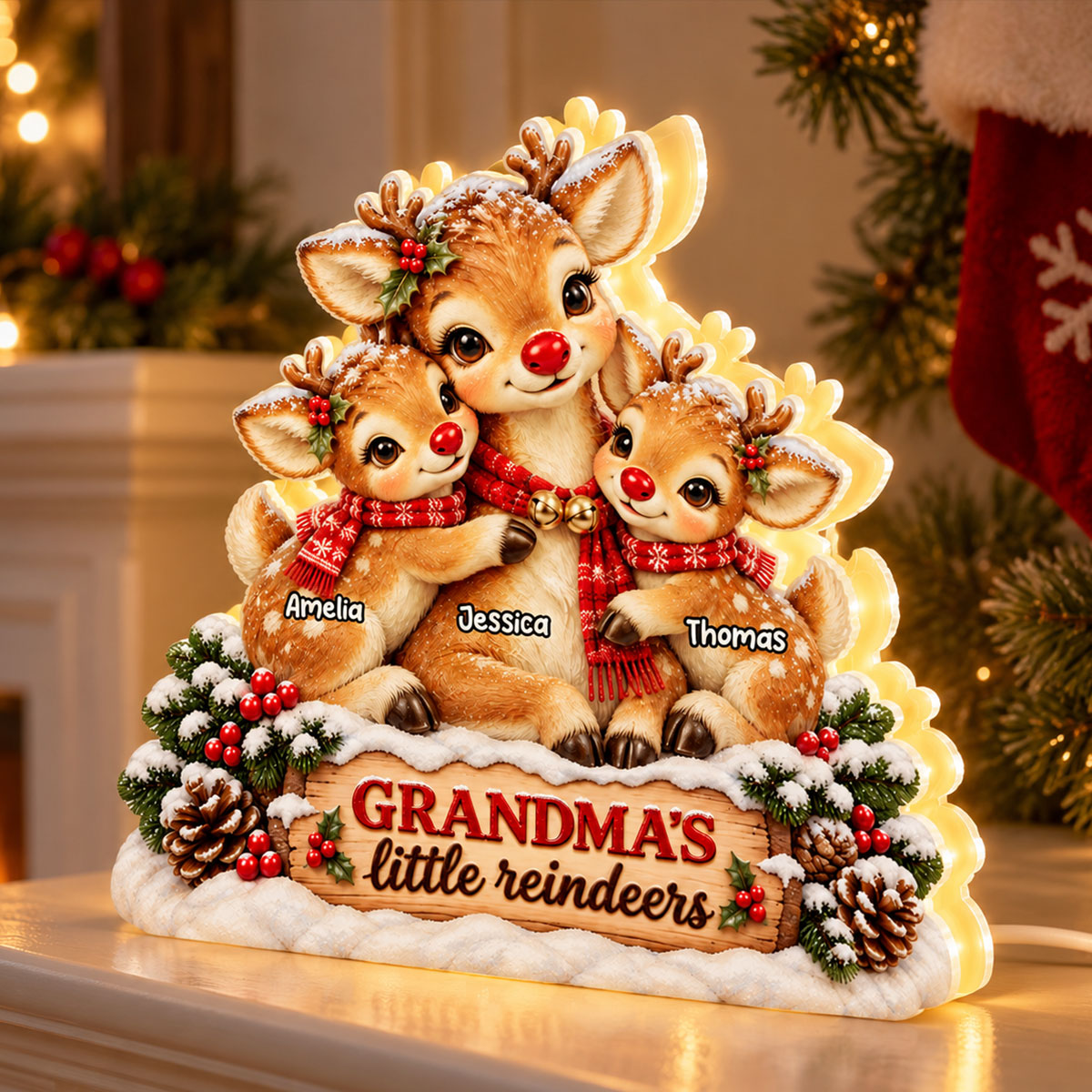 Grandma's Little Reindeers - Personalized Light Box - Heartfelt Christmas Gift for Grandma