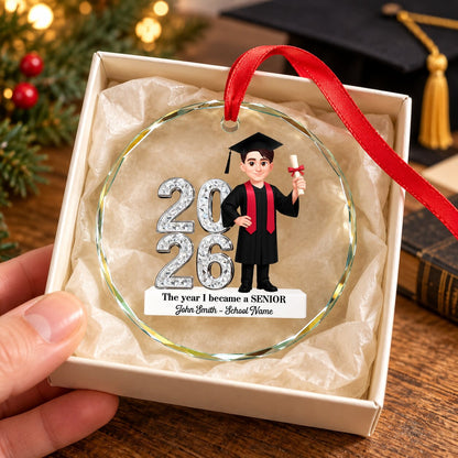 The Year I Became A Senior - Personalized Glass Ornament - Christmas Gift For Seniors, Daughter, Son, Granddaughters, Grandsons