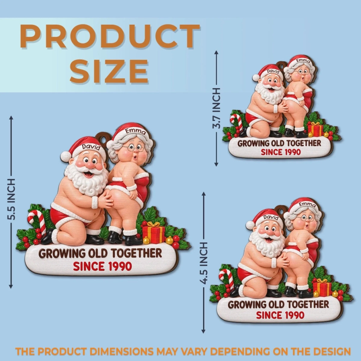 Custom Funny Growing Old Together Christmas Decor - Personalized Wooden Ornament