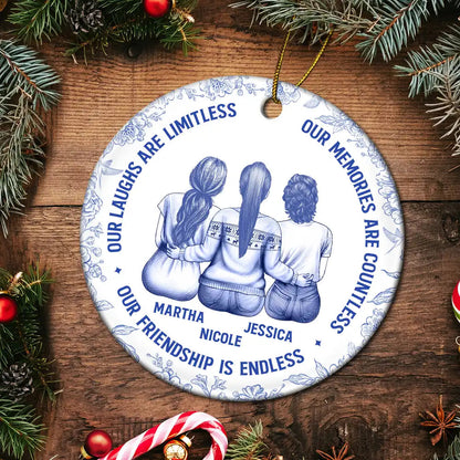 Besties Our Laughs Are Limitless Best Friends Toile - Personalized Circle Ceramic Ornament