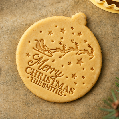 Personalized Family Name Merry Christmas With Flying Santa Cookie Stamp - Holiday Baking Gift For Family HA75 919636