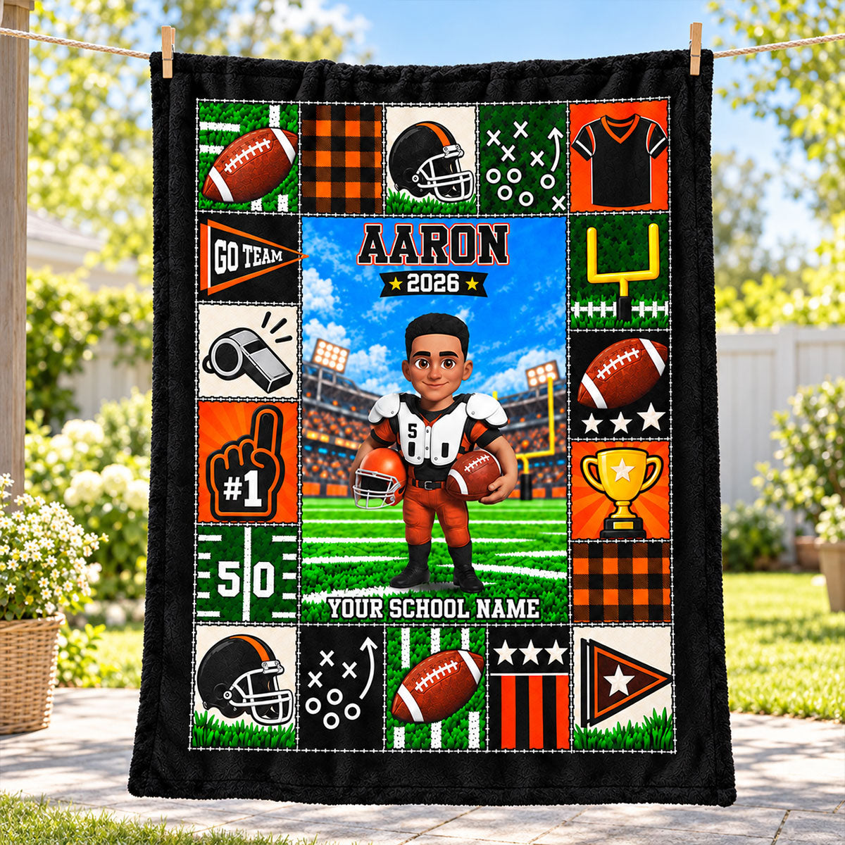 Football Star Custom Name And Number - Personalized Fleece Blanket - Gift For Football Players, Grandkids, Boys, Girls