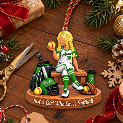 Just A Girl Who Loves Softball, Personalized Softball Ornament, Custom Player Name Gift, Gift For Softball Players Softball Lover MI209
