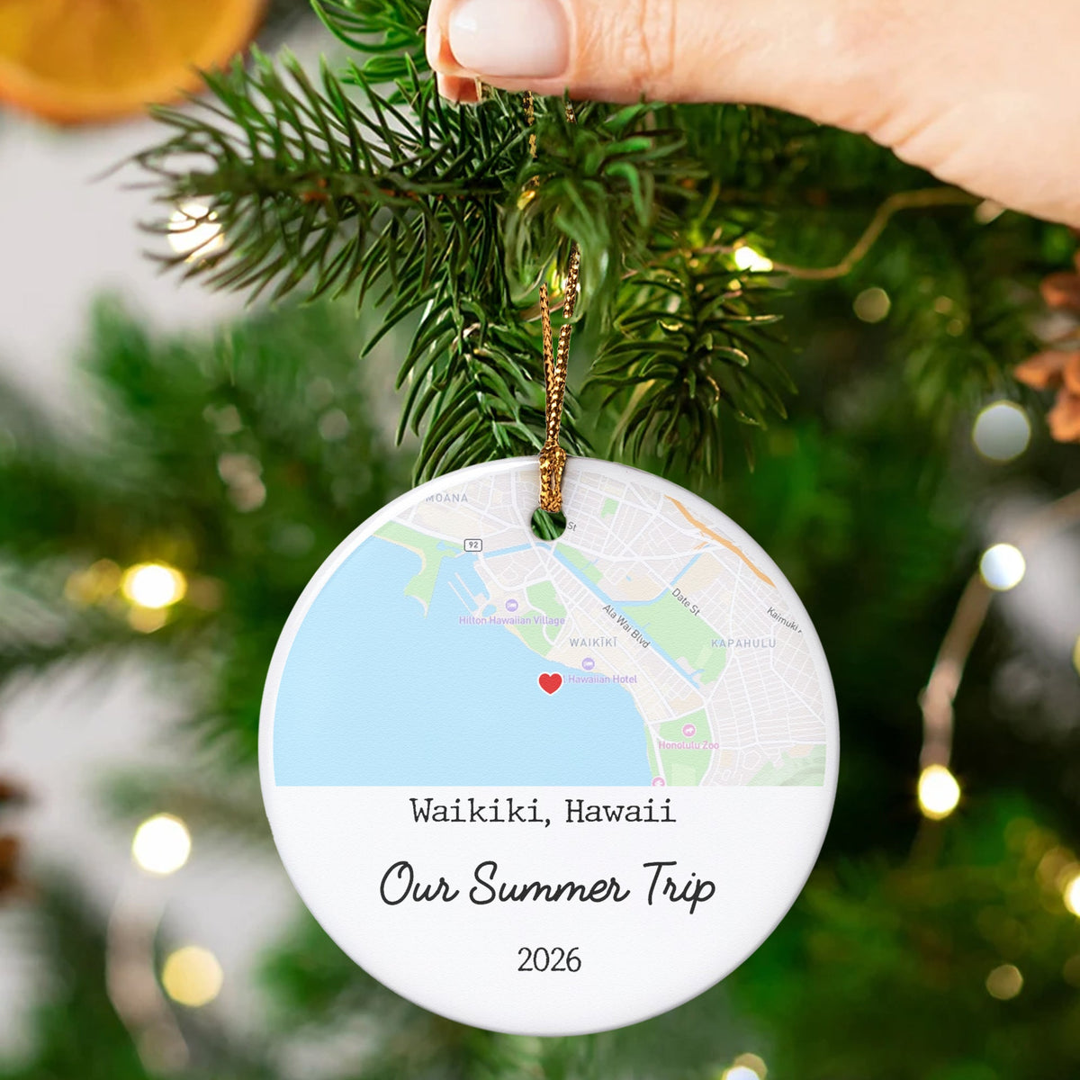 Custom Photo & Location Map Traveling Family Travel, Besties Vacation - Personalized Ornament