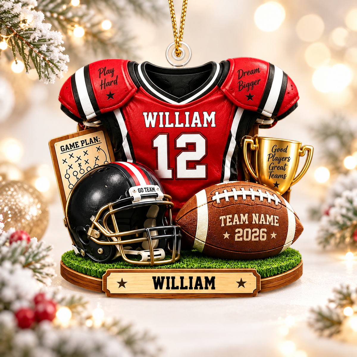 Personalized Football Ornament 2026, Custom Jersey & Helmet Keepsake Vr2
