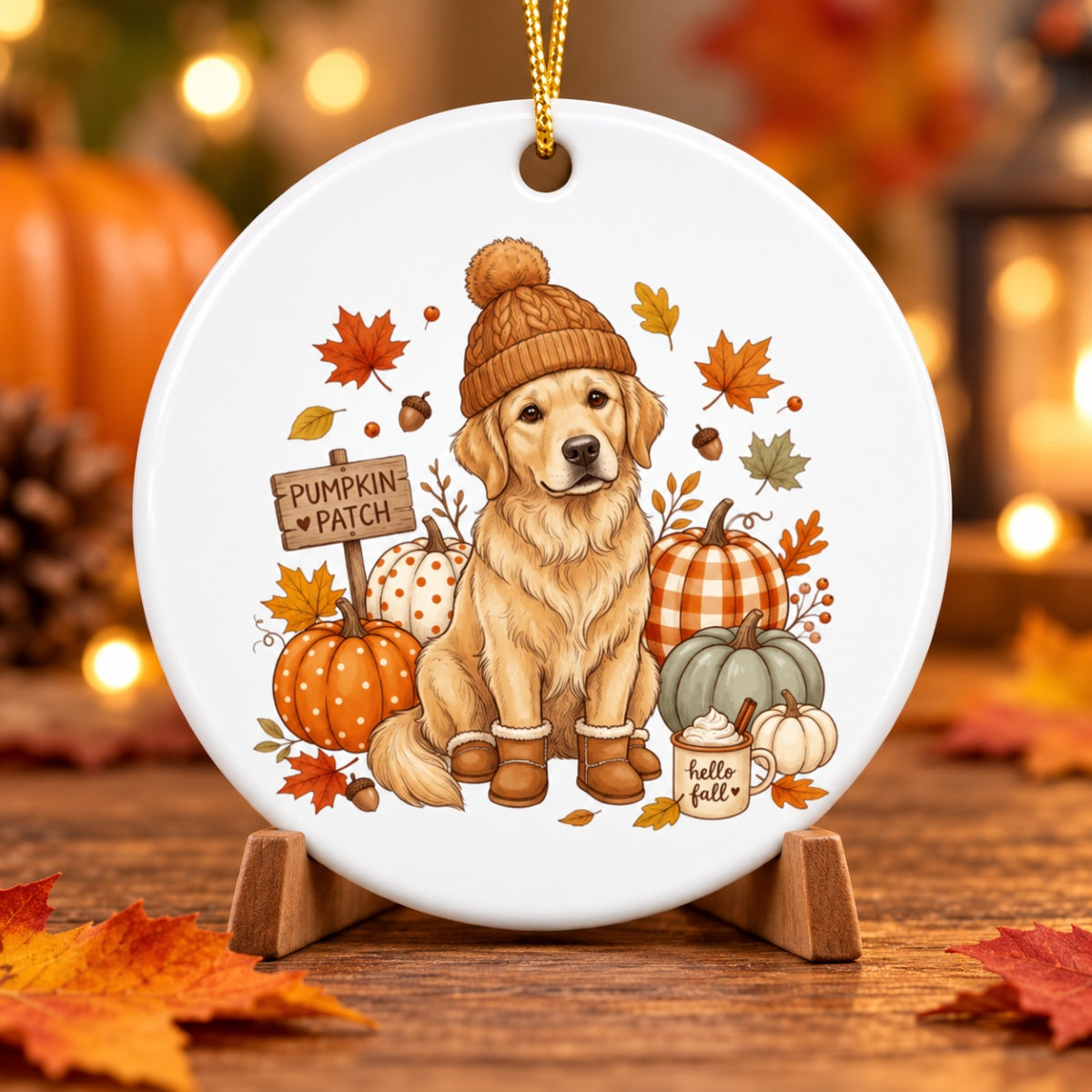 Custom Dog Photo Pumpkin Patch - Personalized Ceramic Ornament - Fall Gift for Dog Moms, Cat Moms, Pet Lovers