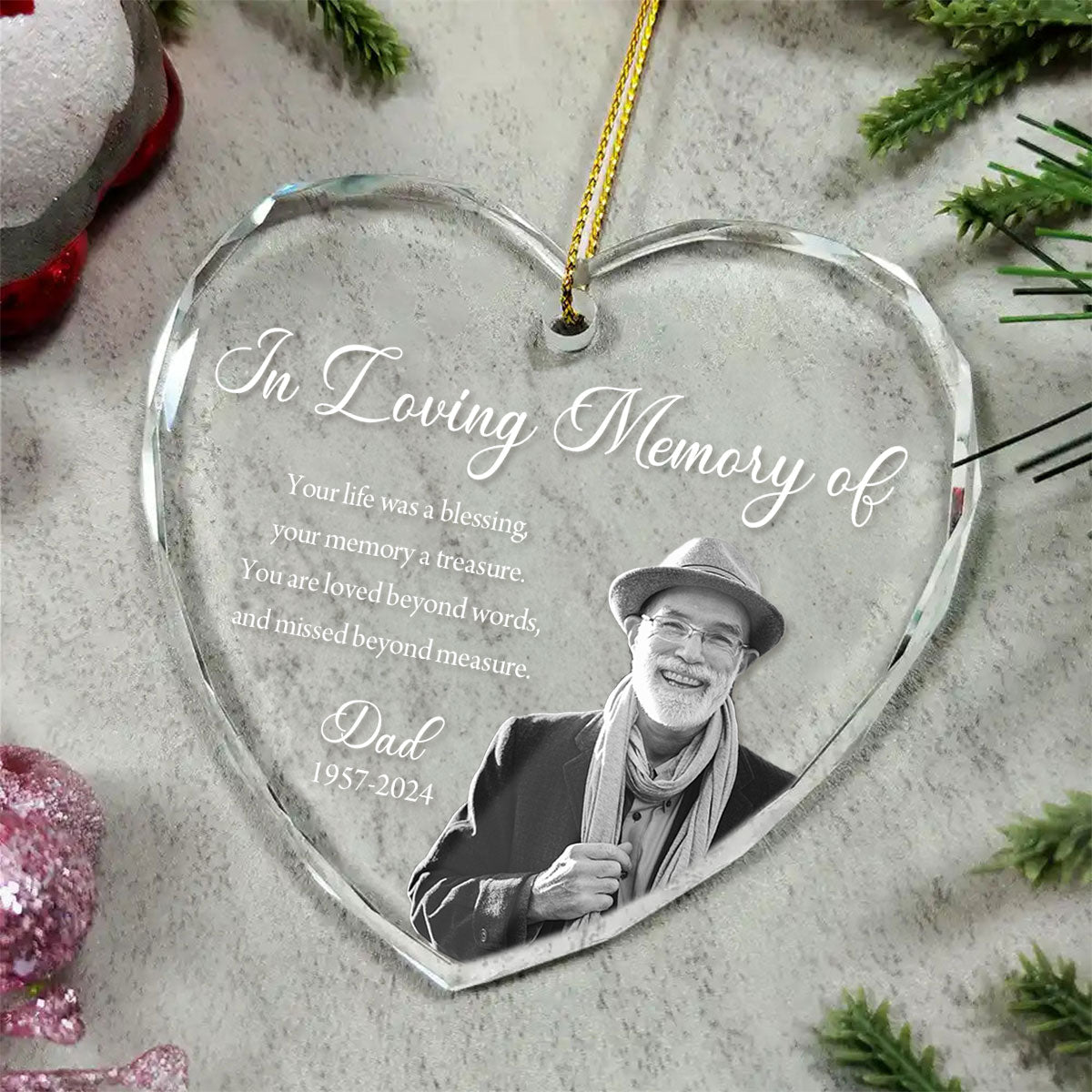 Custom Photo Memorial Ornament, Dad Mom Remembrance Christmas Ornament, Memorial Day Heart Glass Ornament, Mom Loss, Loss of Father Gift