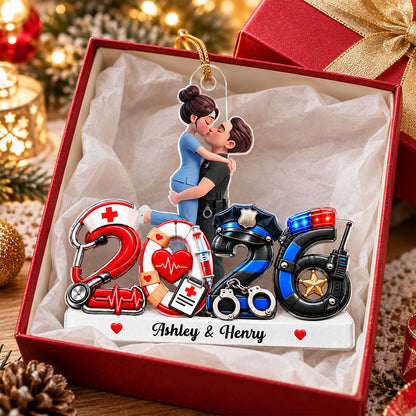 Hero Police Firefighter Nurse Couple - Personalized Acrylic Ornament - Christmas Gift For Him, For Her, Husband, Wife