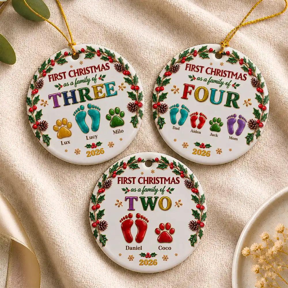 Christmas Gift For New Parents - Personalized Our First Christmas As A Family Ceramic Ornament