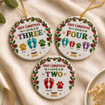 Christmas Gift For New Parents - Personalized Our First Christmas As A Family Ceramic Ornament