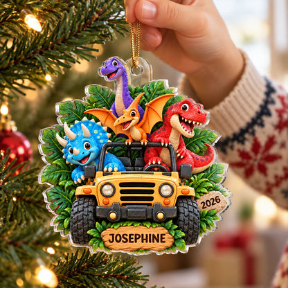 Dinosaurs Adventure 2D Flats - Personalized Acrylic Ornament - Christmas Gift For Kids, Dinosaur Lovers