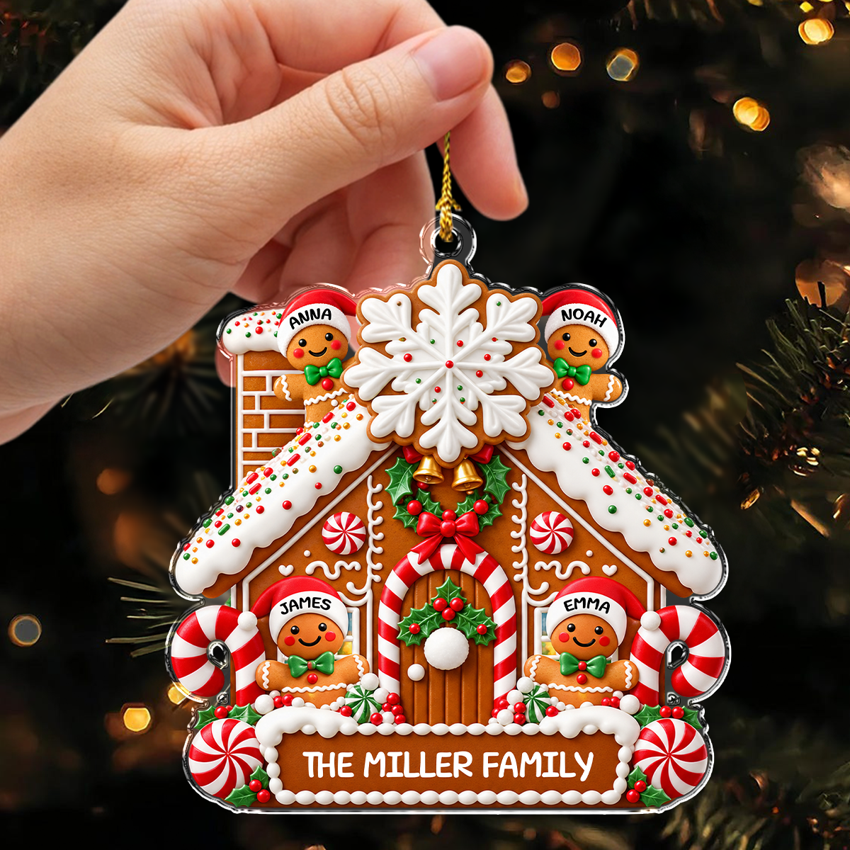 Personalized Gingerbread Family Christmas Acrylic Ornament, Festive Family Holiday Keepsake HA75 919442