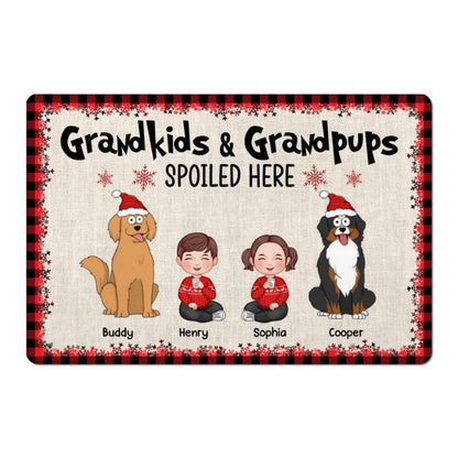 Grandkids And Grandpups Spoiled Here Personalized Doormat