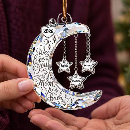 Moon & Stars Crystal Effect Grandkids Names 2D Flat - Personalized Acrylic Ornament - Christmas Gift For Grandma