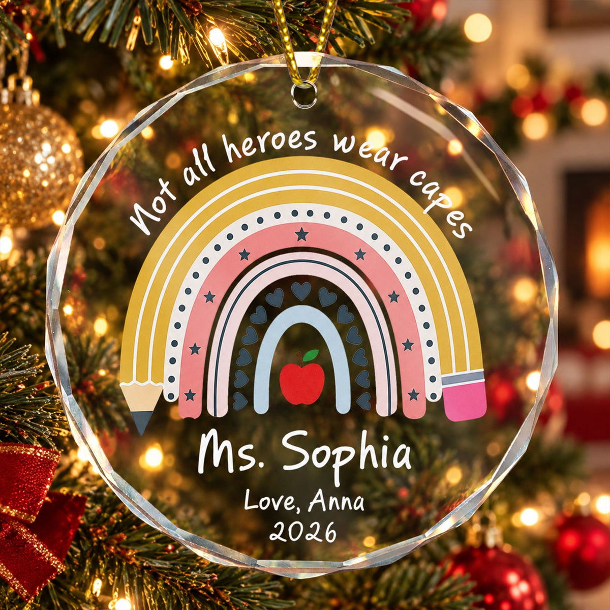 Rainbow Teacher Christmas Thank You Appreciation Gift - Personalized Ornament