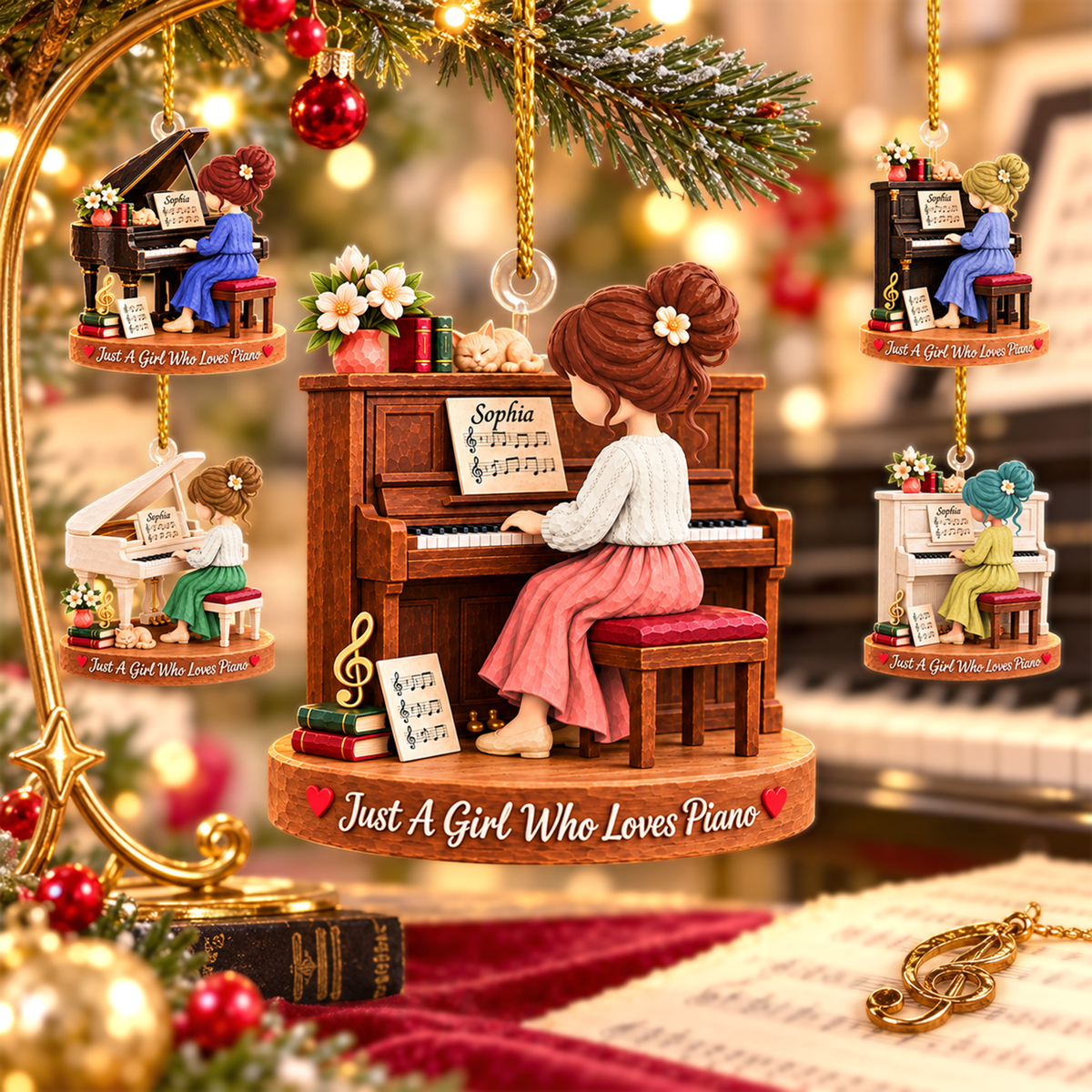 Just A Girl Who Loves Piano, Personalized Piano Ornament, Custom Player Name Gift, Gift For Piano Players Piano Lovers MI209