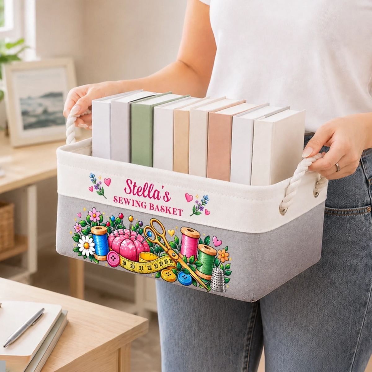 Custom Name Sewing Room Decor - Personalized Storage Basket - Sewing Space