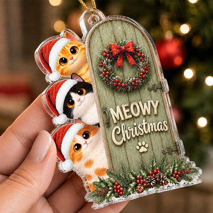 Meowy Christmas Cute Cats Peeking - Personalized Acrylic Ornament - Christmas Gift for Cat Lovers, Farmhouse Decor