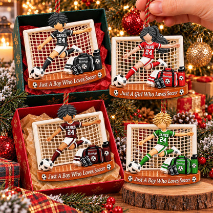Just A Boy Who Loves Soccer, Personalized Soccer Ornament, Custom Player Name Gift, Gift For Soccer Players Na02