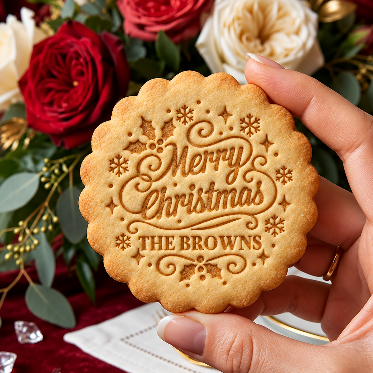 Personalized Family Name Merry Christmas With Snowflake Cookie Stamp - Holiday Baking Gift For Family HA75 919634