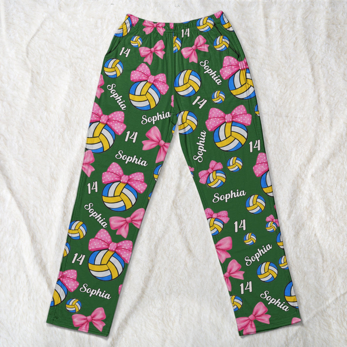 Coquette Bow Volleyball Custom Name, Number Gift For Volleyball Player, Volleyball Team - Personalized Lounge Pants