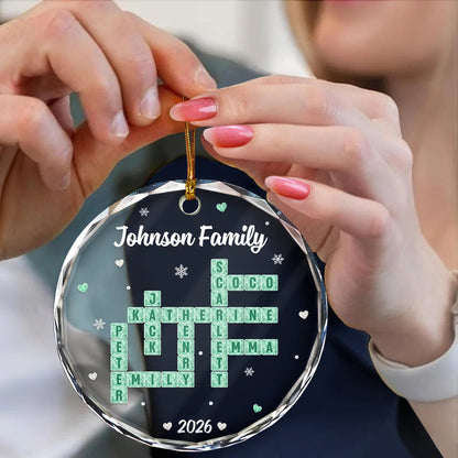 Christmas Gifts For Family - Personalized Crossword Sea Glass Family Name Circle Glass Ornament