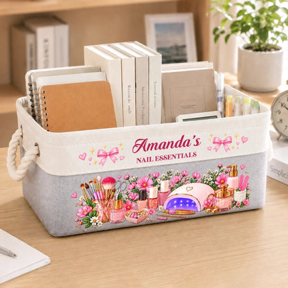 Custom Name Nail Care Storage - Personalized Storage Basket - Nail Artist Basket