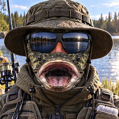 Gag Gift For Men Who Love Fishing, Fishermen, Friend - Personalized Realistic Big Fish Mouth Funny Face Balaclava Face Mask