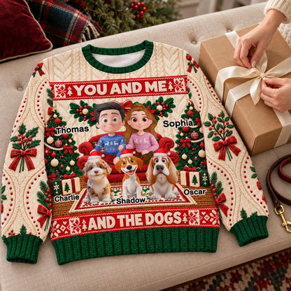 Custom Christmas Sweatshirt for Dog Mom, Dog Dad • Together With Our Dogs - Personalized All-Over-Print Sweatshirt