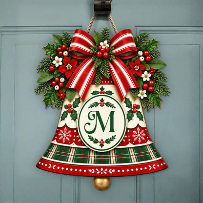 Custom Family Initial Christmas Bell Door Sign, Holiday Monogram Gift HO82 903866