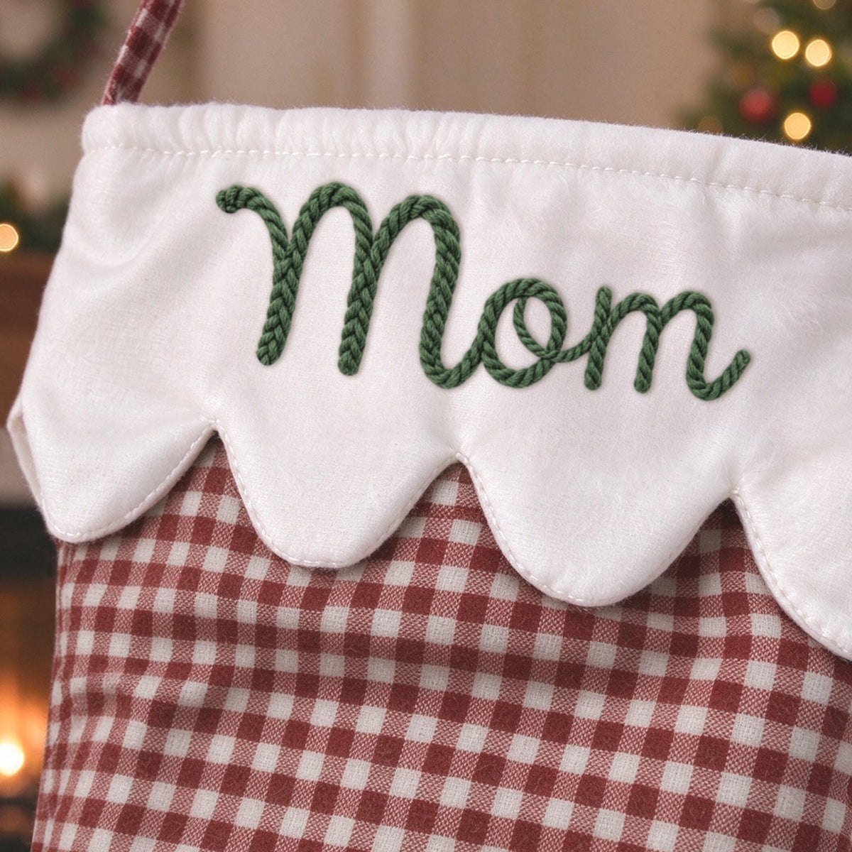 Personalized Embroidered Name Christmas Stocking Plaid & Stripe Holiday Stocking with Optional Bow CH07 180814
