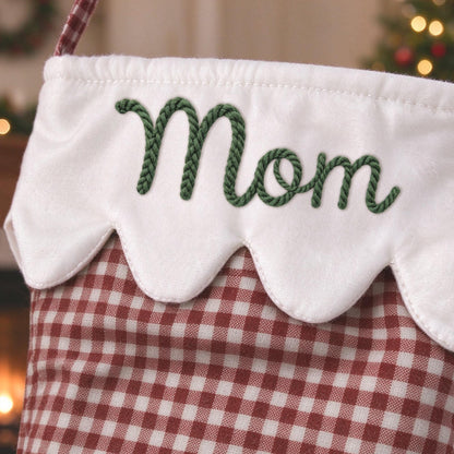 Personalized Embroidered Name Christmas Stocking Plaid & Stripe Holiday Stocking with Optional Bow CH07 180814