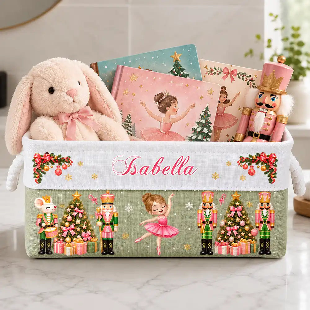 Christmas Gift For Kids Girls - Personalized Name Nutcracker Ballerina Christmas Storage Basket