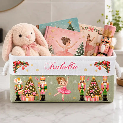 Christmas Gift For Kids Girls - Personalized Name Nutcracker Ballerina Christmas Storage Basket