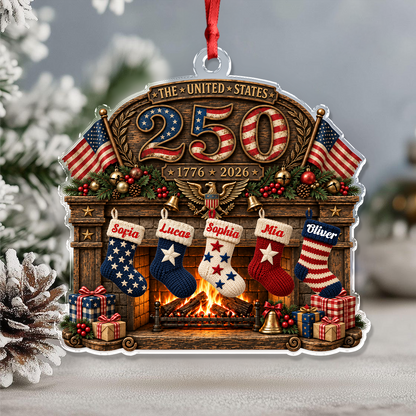 Personalized Custom Family Name Patriotic Christmas Fireplace Stocking 250th Anniversary Acrylic Ornament For Family TH10 171039