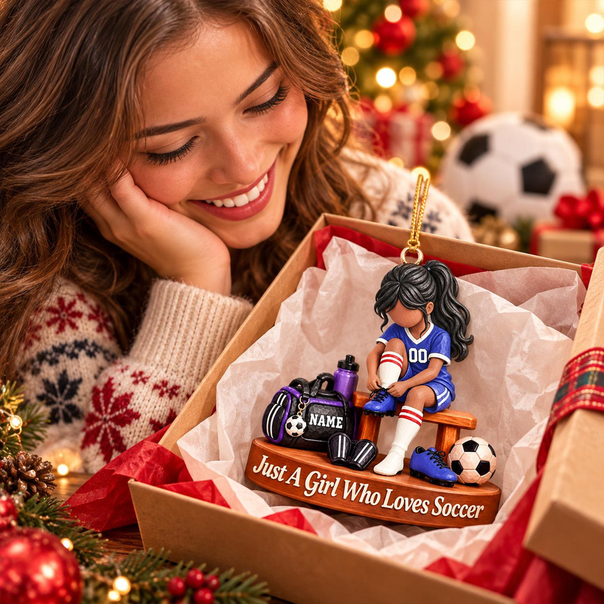 Personalized Soccer Player Ornament, Custom Name Soccer Player Gift Vr2
